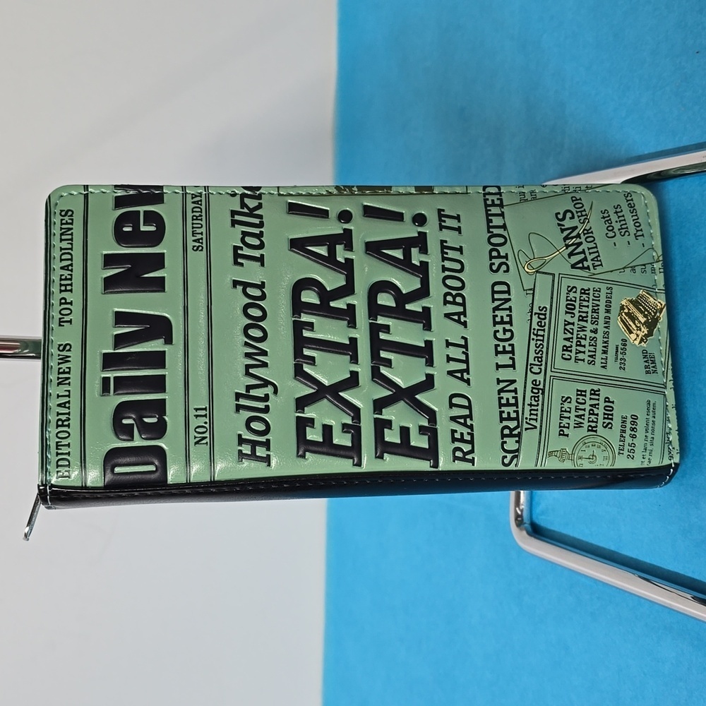 Shag Wear Continental Zip Around Wallet Newspaper Headlines Advertisements